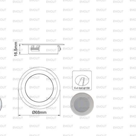 Spring Clip Recesseed High Voltage IP44 Round LED Furniture Cabinet Lamp CE Approval