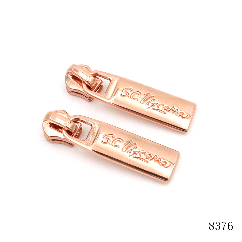Top Quality Custom Rose Gold Logo Engraved Metal Zip Puller Tag For Handbags