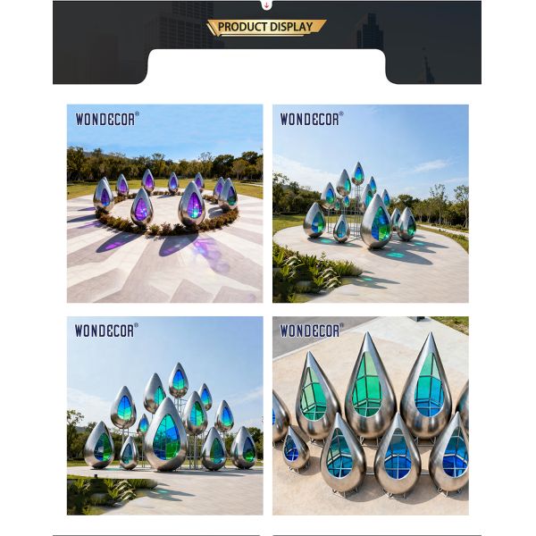 Large-scale Outdoor Plaza Metal Light and Shadow Art Installation: Water Drop Stainless Steel Sculpture