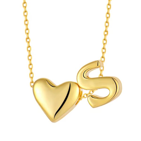 YASVITTI Personalized Initial Jewelry Golden Love Letter S Pendant 925 Sterling Silver Heart Initial Pendant For Women
