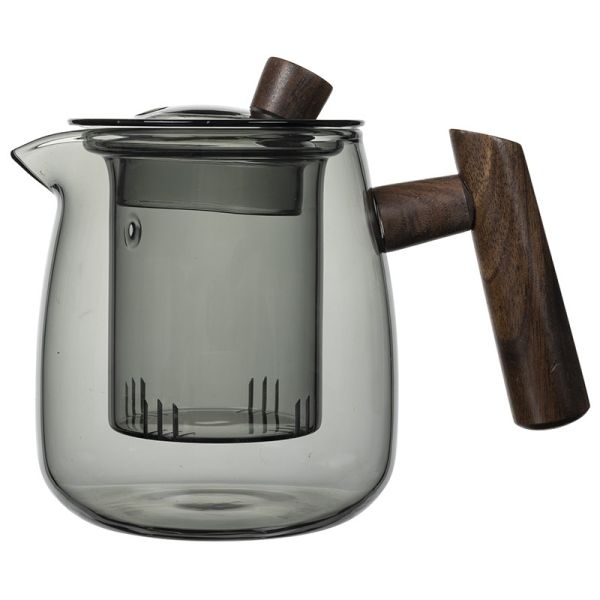 450ml Capacity Glass Tea Pot Borosilicate Tea Kettle With Wooden Handle Custom Logo