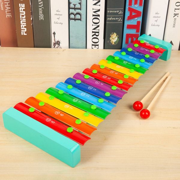 Kids Wooden Xylophone 15 Tones Knock Piano Educational With 2 Mallets