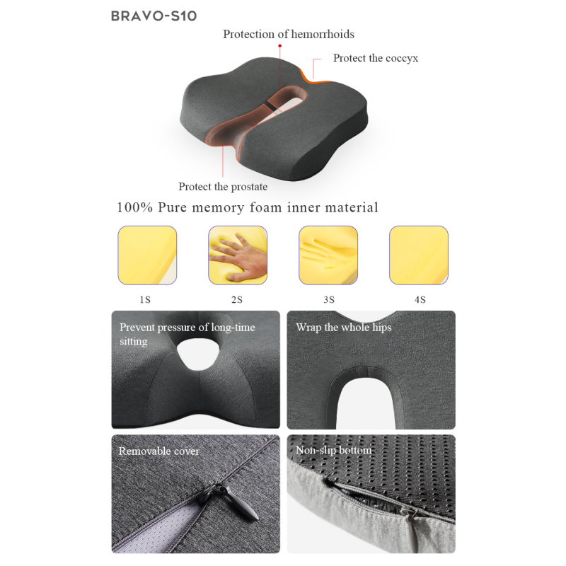 Customzied Wash Label Design U-Shape Memory Foam Office Chair Cushion with Hip Support