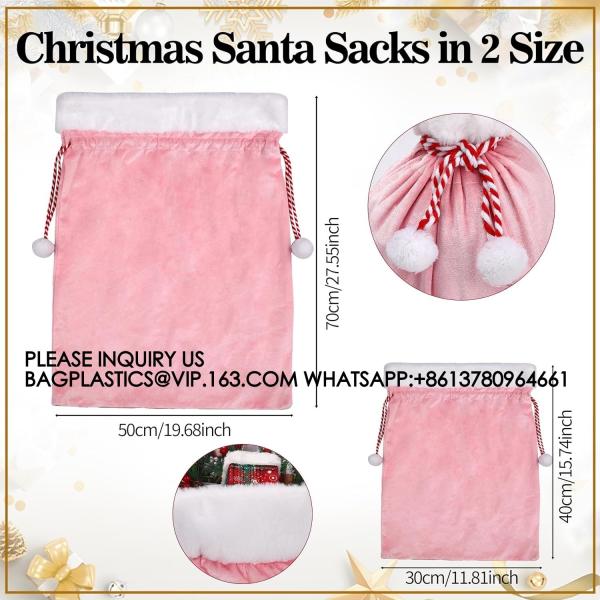 Velvet Bags With Drawstring Large Plush Santa Sack Christmas Gift Bags In 2 Size For Xmas Package Storage Bags