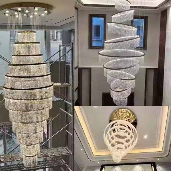 Crystal Modern Staircase Chandelier Lighting , Custom Large LED Pendant Light Fixtures