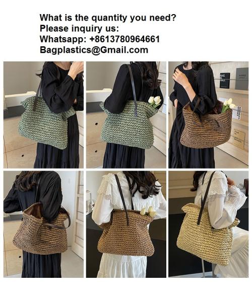 Crochet Raffia Tote Bag Kit Set For Beginners Beach Tote Bag For Women Beach Straw Handmade Bag Woven Rattan Bag For Women Raffia Yarn For Crocheting Raffia Paper Ribbons For Craft