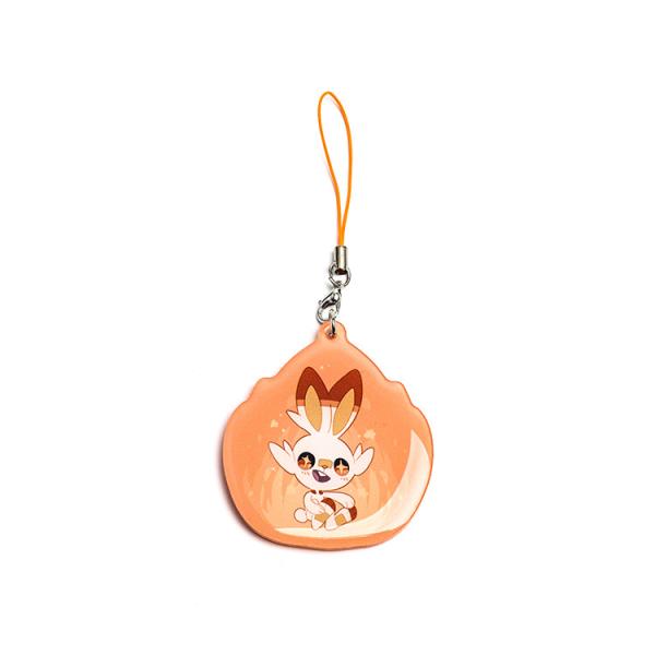 Custom laser logo printing acrylic full bleed keychain epoxy anime charm with non clear edge