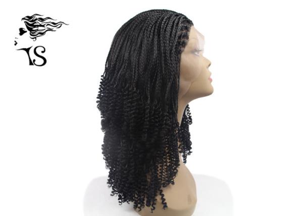 Black Lace Front Box Braids Synthetic Braided Wigs With Bottom Curly For Black Girls