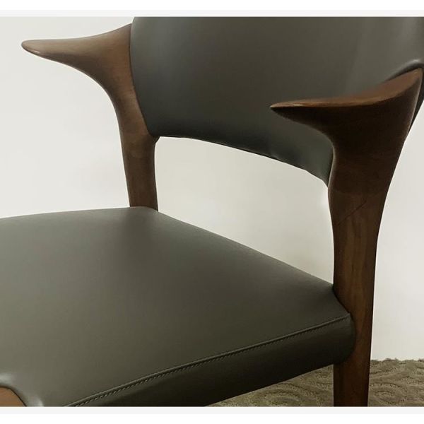 Restaurant Solid Wood Dining Chair Creative Soft Backrests Cow Corner Shape Armrests