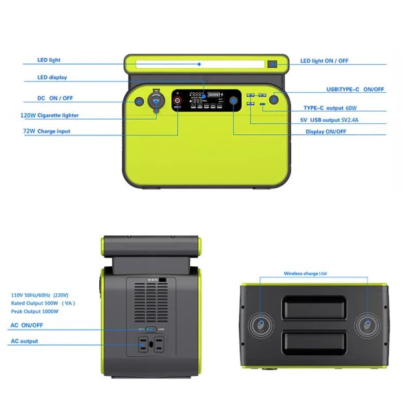 OEM ODM LiFePO4 литийная батарея 500w портативная солнечная электростанция генератор литий с светодиодным дисплеем