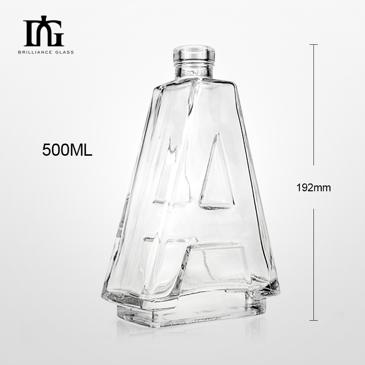 Large Capacity 700ml Bottle of Alcohol Wholesales Letter Shape Glass Liquor Bottle