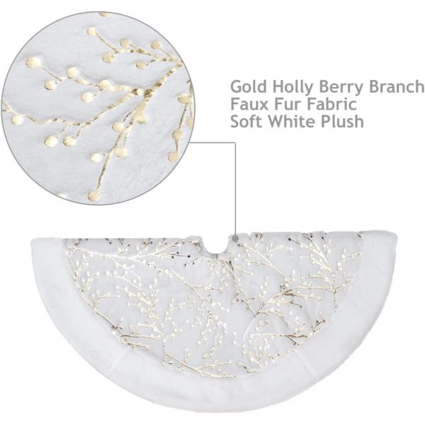hristmas Tree Skirt with Golden Berries, 32Inches Faux Fur Plush Tree Skirt for Holiday Home Decor Xmas