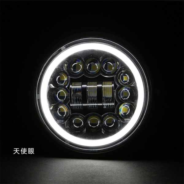 Black/chrome 75W 6 inch Aluminum PC Motorcycle Headlight with Custom Angel Eye Circle