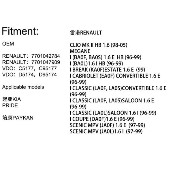High Performance Idle Air Control Valve RENAULT MEGANE SCENIC C95177 With Rubber