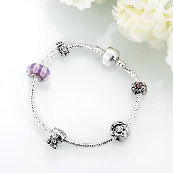 SJ Best Gift!!! Wholesale Top Quality Cheap Magnet Buckle Glaze Bead Steel Rope Chain Women Jewelry Rose Charm Bead Brac