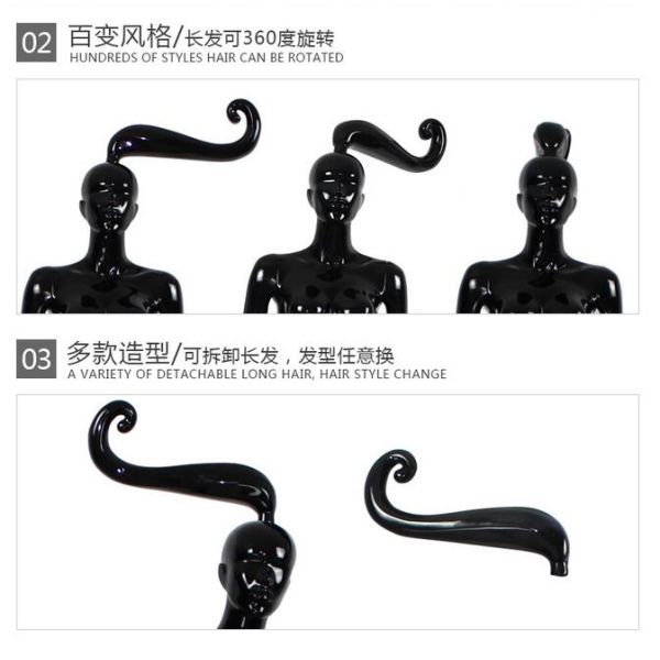 Glossy Black Long hair Shop Display Mannequin For Garment Display