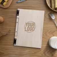 Couverture de menu en bois personnalisée pour restaurants - Bambou 12x9 pouces avec support gravé