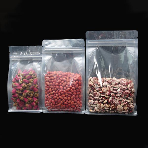 Heat Sealed Transparent Food Grade Square Bottom Stand Up Pouches Digital Printing Candy Bags