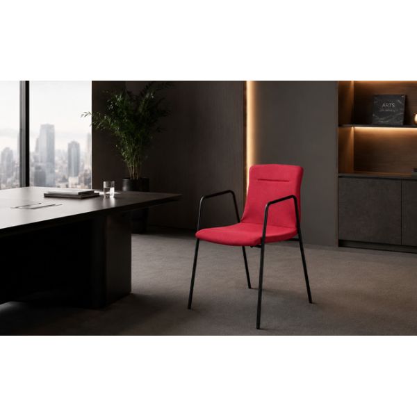 Padded Stackable Meeting Armchair Safe With Architectural Black Metal Frame