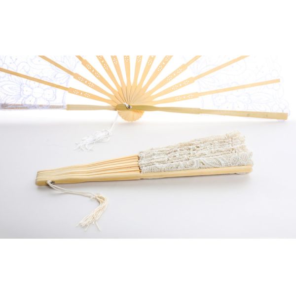 Y-Z Vintage Wedding Lace Bamboo Folding Fan Hollow Cotton and Linen Dance Bride Tassel Big Hand Fans