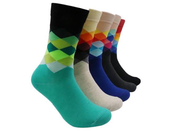 Creative Trendy Mens Socks Colorful Design Cotton Material Custom Logo Dress Crew Socks