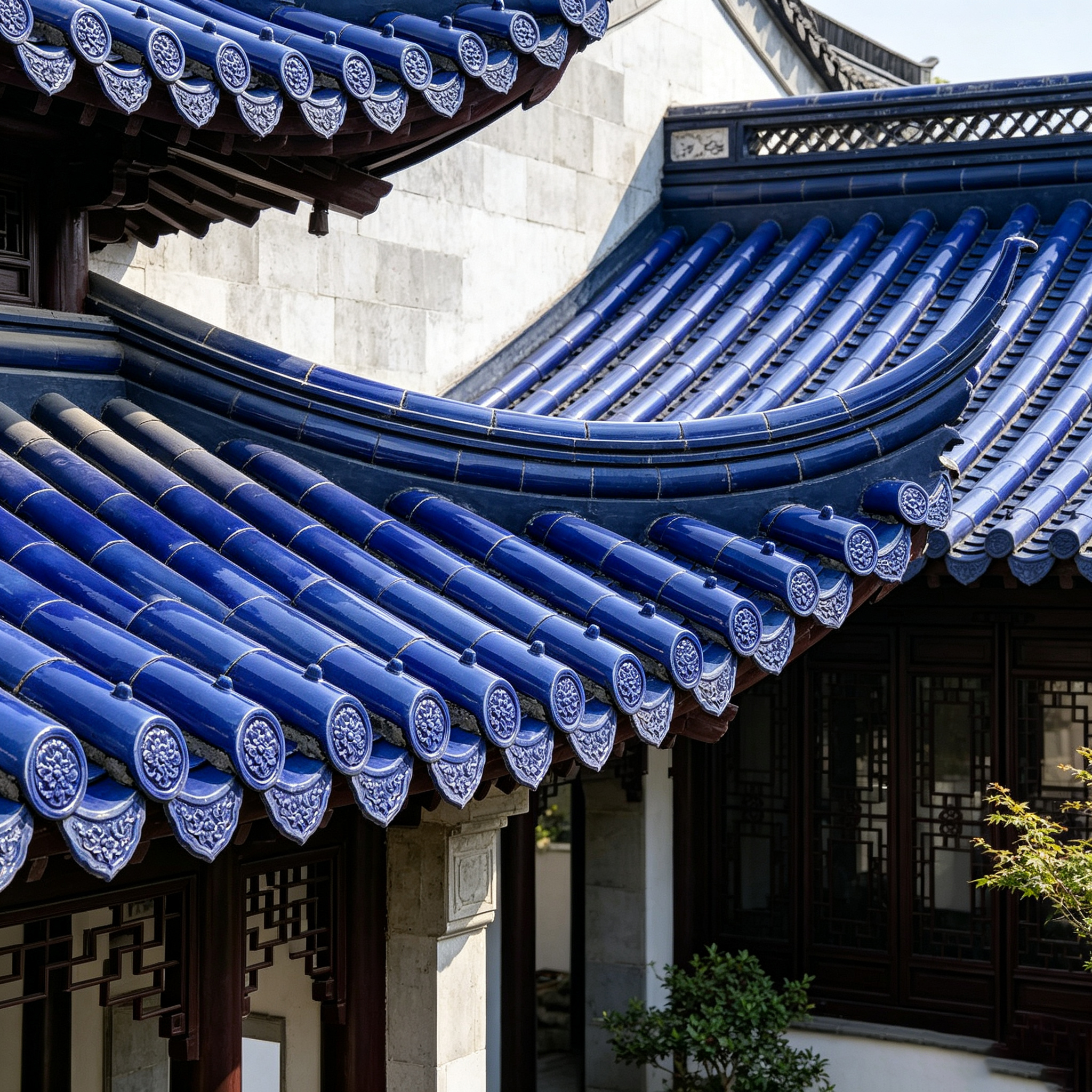 Cobalt Blue Glazed Chinese Roof Tiles Traditional Clay Temple Pavilion Roof Tile System with Eaves Covers for Asian Architecture