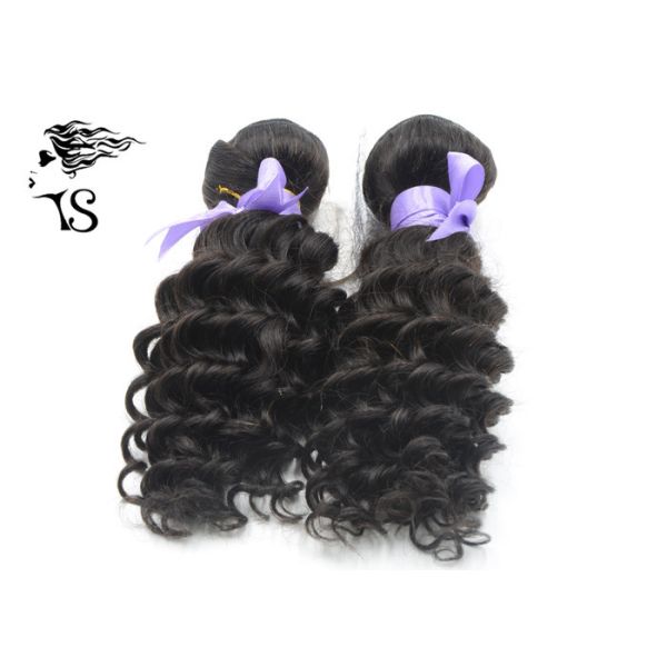 Natural Black Deep Wave Human Hair Weft Extensions , Virgin Brazilian Hair