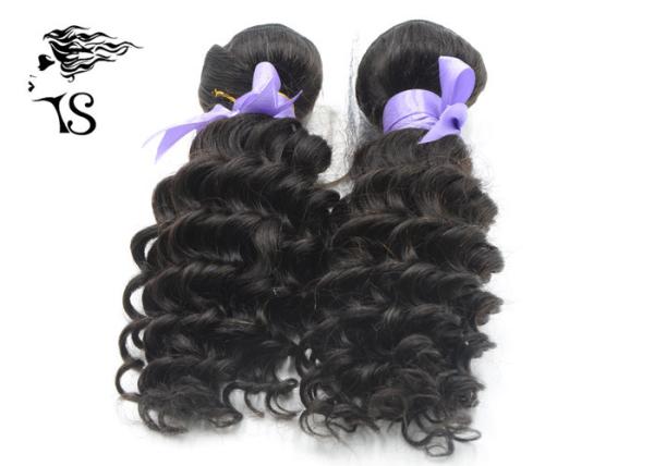 Natural Black Deep Wave Human Hair Weft Extensions , Virgin Brazilian Hair Extensions