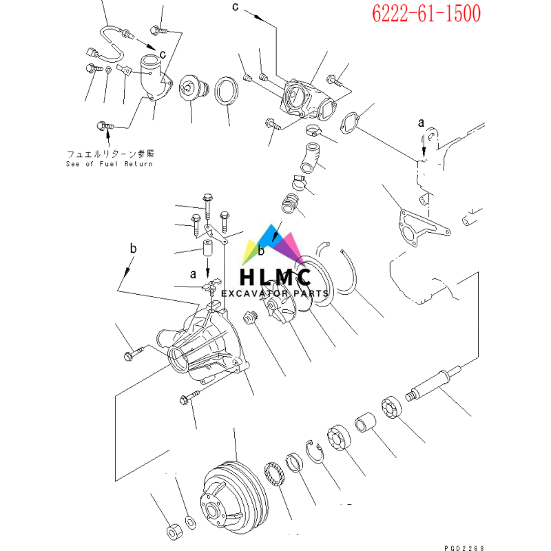 6222-61-1500 WA380-1 Excavator Engine 6D110 Water Pump Spare Parts
