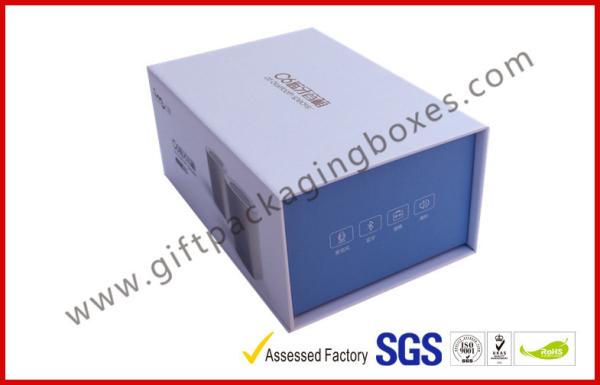 Blue Tooth Speaker Magnetic Rigid Gift Boxes White And Blue Custom Packaging Boxes