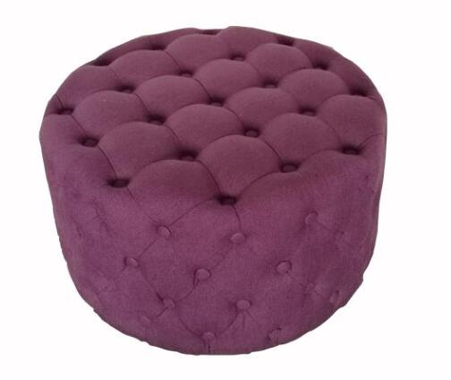 wholesale home furniture round household tufted linen fabric ottoman pouf