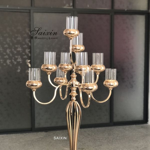 Circle Metal And Crystal Candelabra 10 Arms 3 Arm Gold Wedding Centerpieces