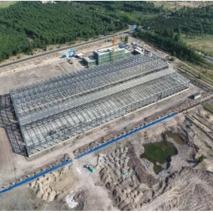 Prefabricated bolt‑assembled steel‑frame building industrial workshop logistics warehouse plant with crane beam mezzanine floor skylight and drainage system for industrial construction