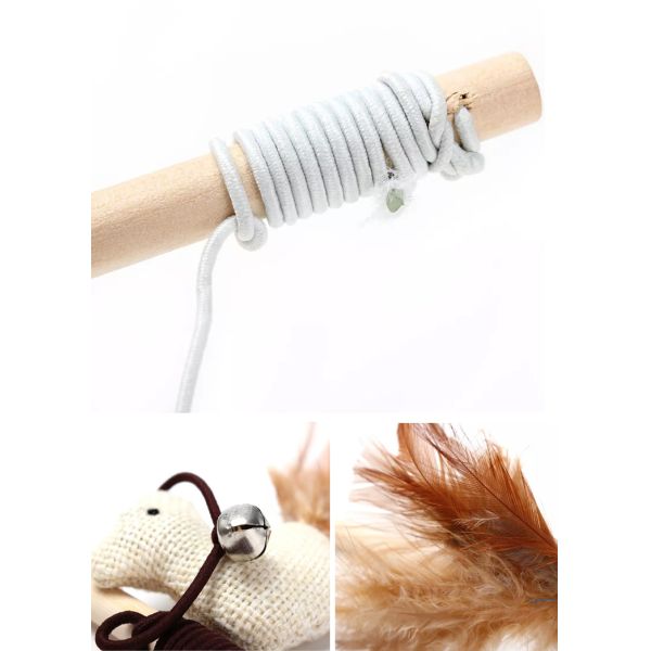 M Size Cat Teaser Wand Cute Wood Cat Feather Wand OEM ODM Cat Teaser Stick