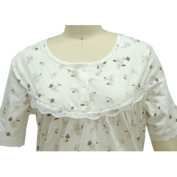 Offwhite Female Night Dress Sleepwear , Women'S Cotton Knit Nightgowns Oversized