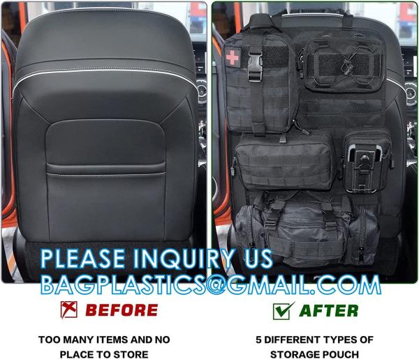 Universal Tactical Seat ​Back Organizer Vehicle Molle Panel Organizer Storage Bag With Detachable Molle Pouch