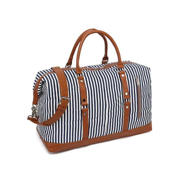 Blue White Striped Women Canvas Travel Duffle Bag Women'S Weekender Bags