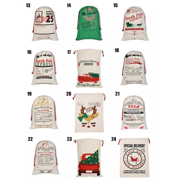 Customized Logo 2022 Christmas Drawstring Sacks 100% Cotton Santa Stockings Candy Nuts Gift Package Bag