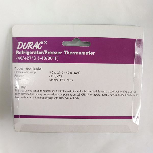 Mini Plastic Refrigerator Freezer Thermometer With Slim Body 124*30*12mm