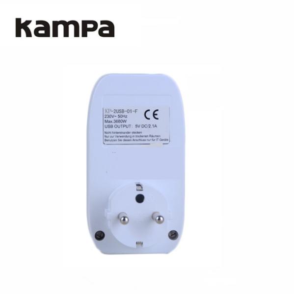 EU AC Plug Socket  Kampa KP-2USB-01-F New Design High Quality With 2.1A USB Charger