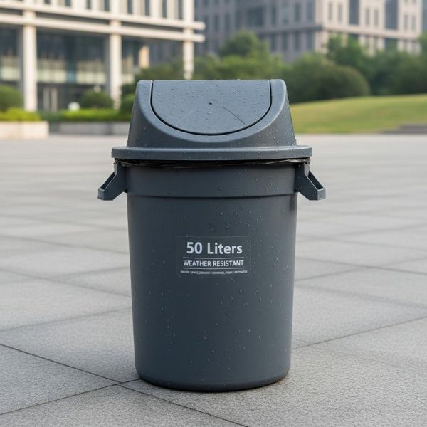 50 Liters Weather Resistant Swing Lid Trash Can for Outdoor Office Community Commercial Home Medical Use
