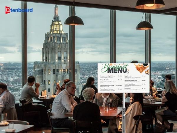Qtenboard Portable TV Tablet The Next Generation Restaurant Menu Solution with White Cabinet and Multilingual Options