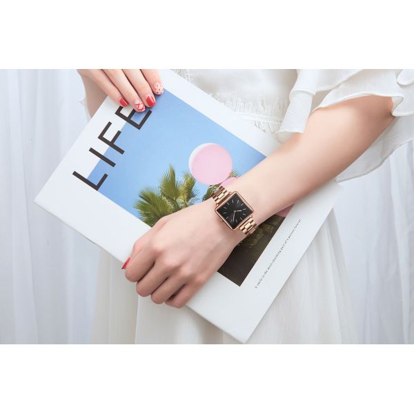 Women 3ATM Square Quartz Stainless Steel Watch Water Resistant