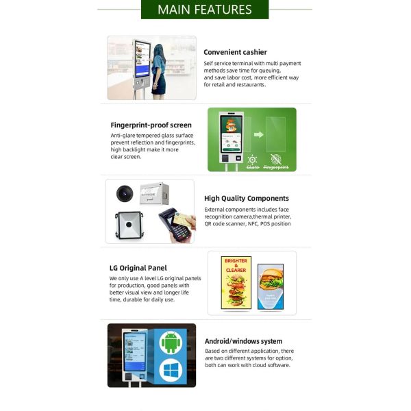 Floor Stand Food Ordering Kiosk Machine 15.6 Inch For Restaurant