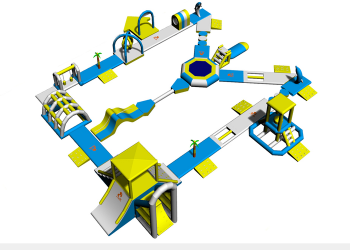 Huge Inflatable Floating Water Park With Trampoline / Blow Up Water Playground