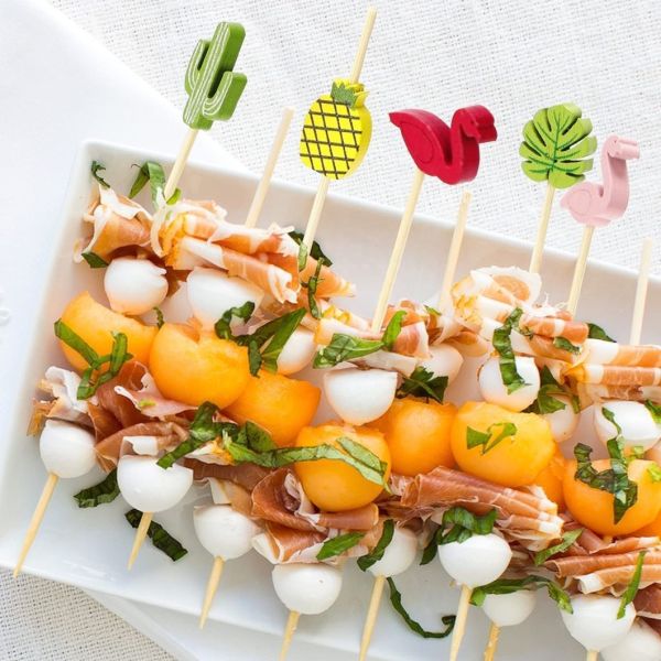 Style Straight Bamboo Fruit Fork BBQ Bamboo Long Flat Skewer Bamboo Kebab Fruit Stick