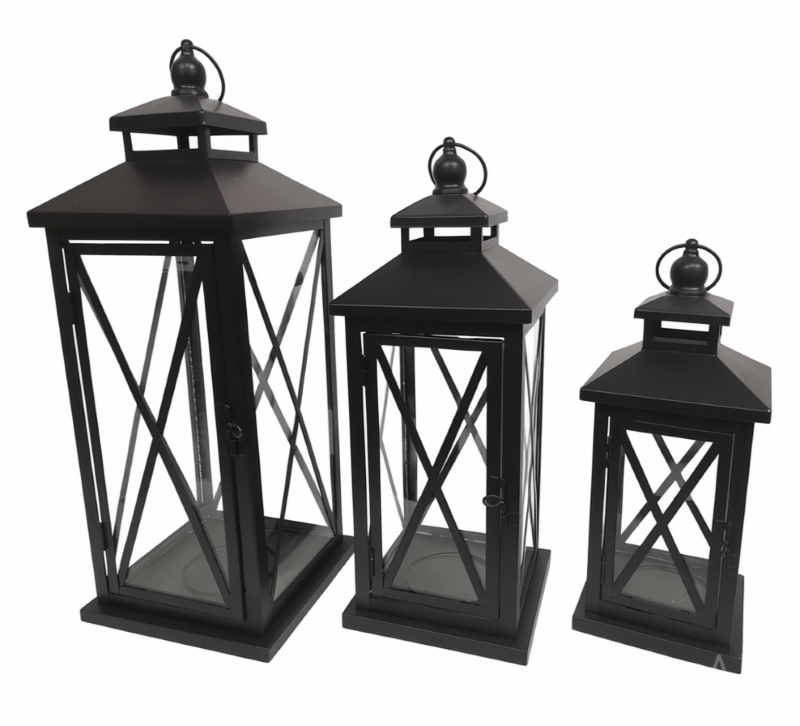 Black Metal Lantern Incorporating Top Vent for Heat Release Enhances Safety and Aesthetic Appeal in Outdoor Environments