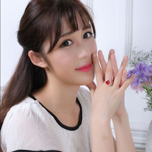 Rose Gold Plated 925 Silver Ring with Red Cubic Zircon Princess Wedding Ring (R12282)