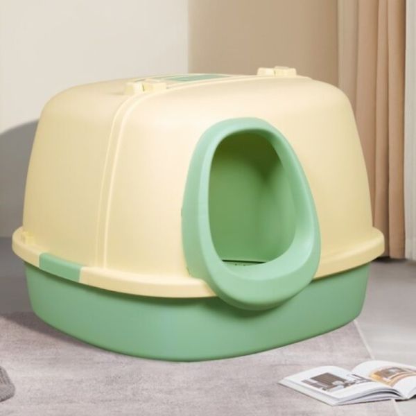 Arena para gatos azul amarillo rosa con boca grande, pasillo, caja de arena para gatos 3000g