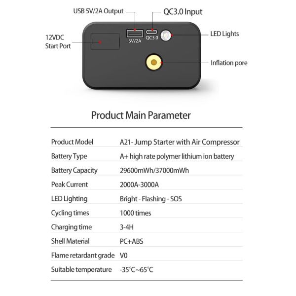 Portable Car Starter Battery Pack Multi Function 3000A Car Jump Starter